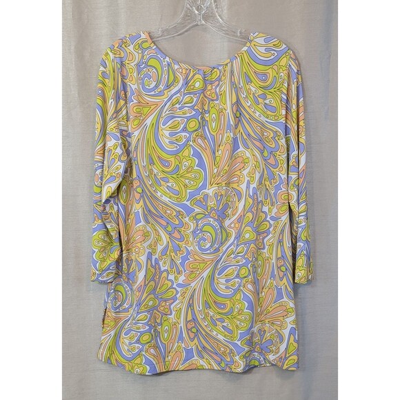 Groovy 60s 70s Multicolored Psychedelic Paisley Long Sleeve Tunic XL Hippie - Picture 2 of 12